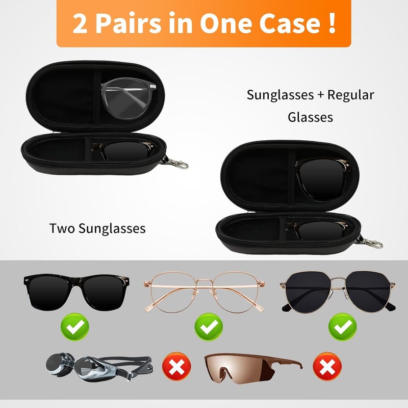 FlyingMage Store Double Eyeglasses Case, Hard Shell Dual Sunglasses Organizer with Zipper Clip Travel Glasses Storage for Women Men - Image 2